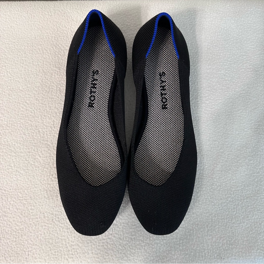 Rothy's Black Flats with Blue Trim